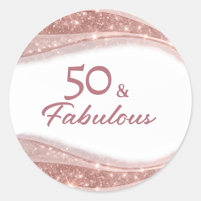 Adesivo Redondo Elegant 50 & Fabulous Rose Gold Birthday  (Frente)