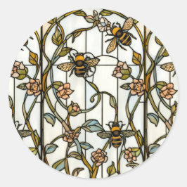 Adesivo Redondo Elegant art nouveau botanical  bee stain glass