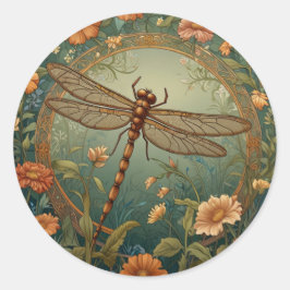Adesivo Redondo Elegant Art Nouveau Spring green Dragonfly