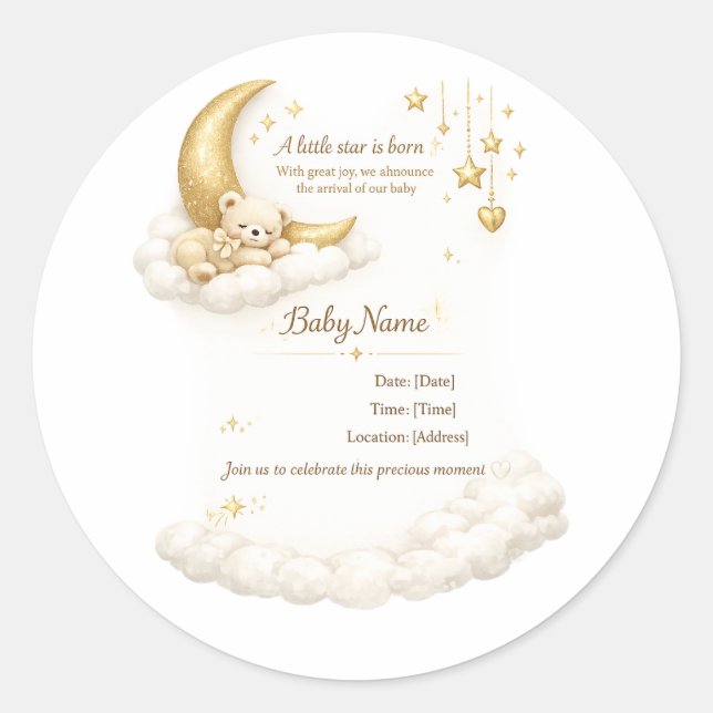 Adesivo Redondo Elegant Baby Shower Invitation (Frente)