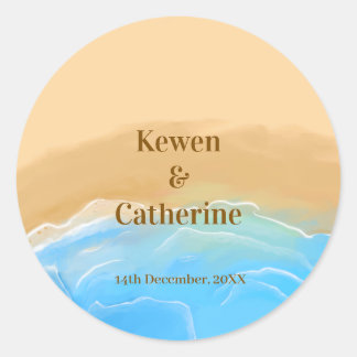 Adesivo Redondo Elegant Beach Watercolor Wedding Sticker