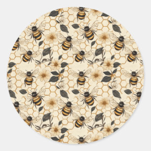 Adesivo Redondo Elegant Bee and Honeycomb Pattern