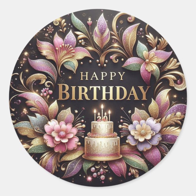 Adesivo Redondo Elegant birthday sticker  (Frente)