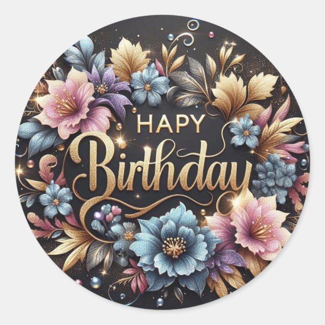 Adesivo Redondo Elegant birthday sticker  (Frente)