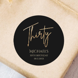 Adesivo Redondo Elegant Black and Gold 30th Birthday Party Invite
