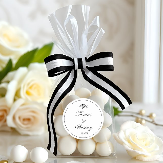 Adesivo Redondo Elegant black and white branch and border wedding (Criador carregado)