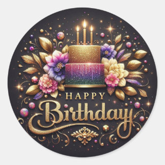 Adesivo Redondo Elegant black birthday sticker