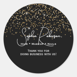 Adesivo Redondo Elegant Black & Gold Glitter Thank You Sticker