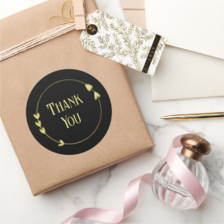 Adesivo Redondo Elegant Black Gold Heart Circle Thank You