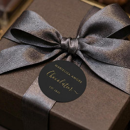 Adesivo Redondo Elegant Black Gold Script Chocolatier Qr Code