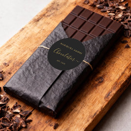 Adesivo Redondo Elegant Black Gold Script Chocolatier Qr Code