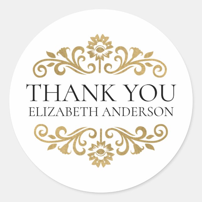 Adesivo Redondo Elegant Black Gold Thank You Sticker (Frente)