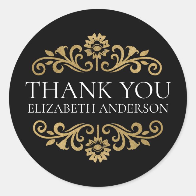 Adesivo Redondo Elegant Black Gold Thank You Sticker (Frente)
