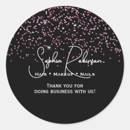 Adesivo Redondo Elegant Black & Pink Glitter Thank You Sticker