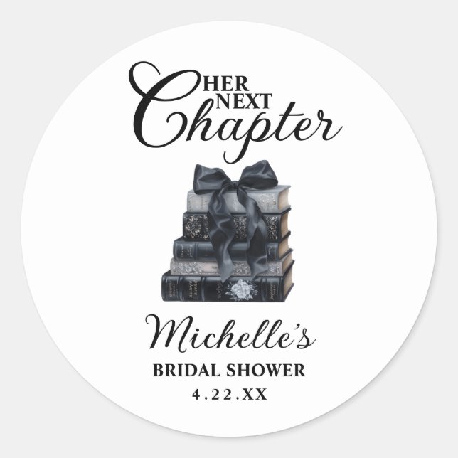Adesivo Redondo Elegant Black & White Book Themed Bridal Shower  (Frente)
