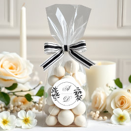 Adesivo Redondo Elegant black, white branch and initials wedding