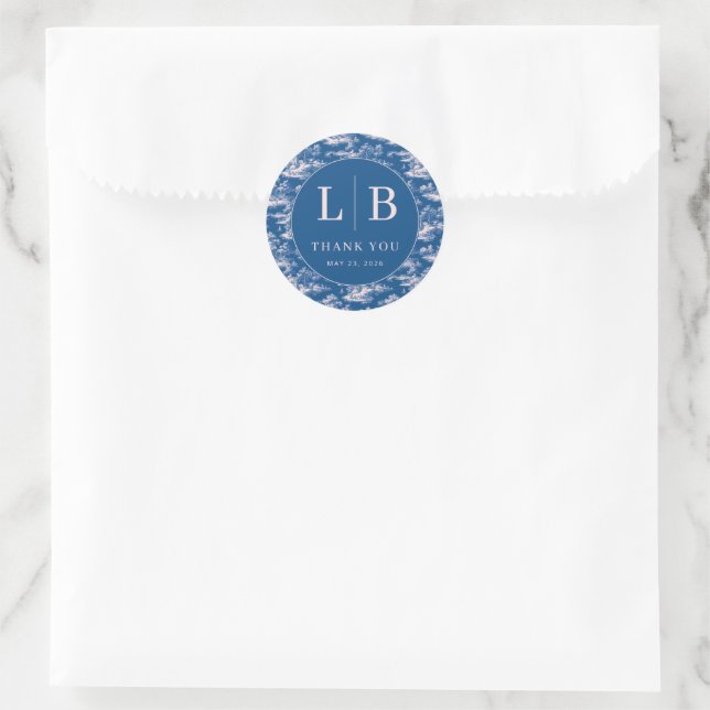 Adesivo Redondo Elegant Blue and White Thank You Card (Bolsa)