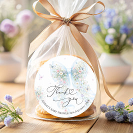 Adesivo Redondo Elegant Blue Bow Baby Shower Thank You 