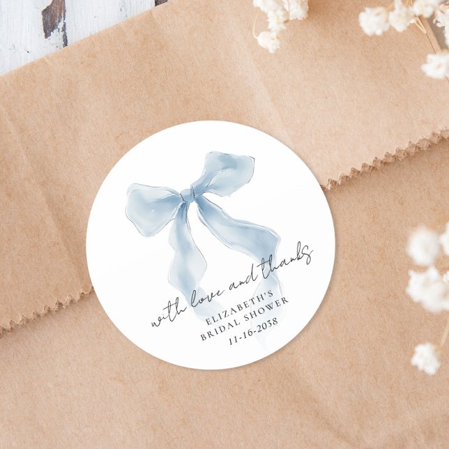 Adesivo Redondo Elegant Blue Bow Bridal Shower Thank You (Elegant Blue Bow Bridal Shower Thank You Classic Round Sticker)