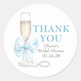 Adesivo Redondo Elegant Blue Bow Prosecco Bridal Shower Thank You
