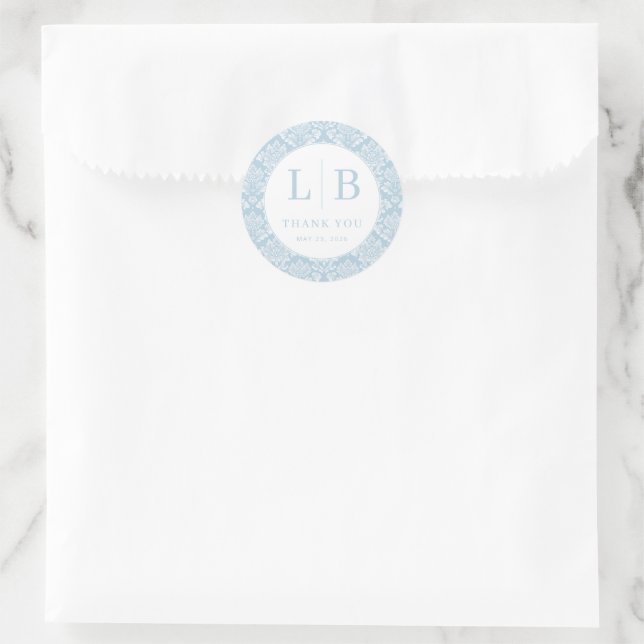 Adesivo Redondo Elegant Blue Damask Initials (Bolsa)
