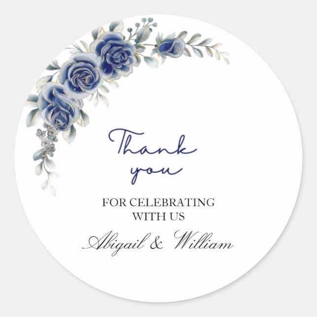 Adesivo Redondo Elegant Blue Floral & Botanical Wedding Stickers  (Frente)