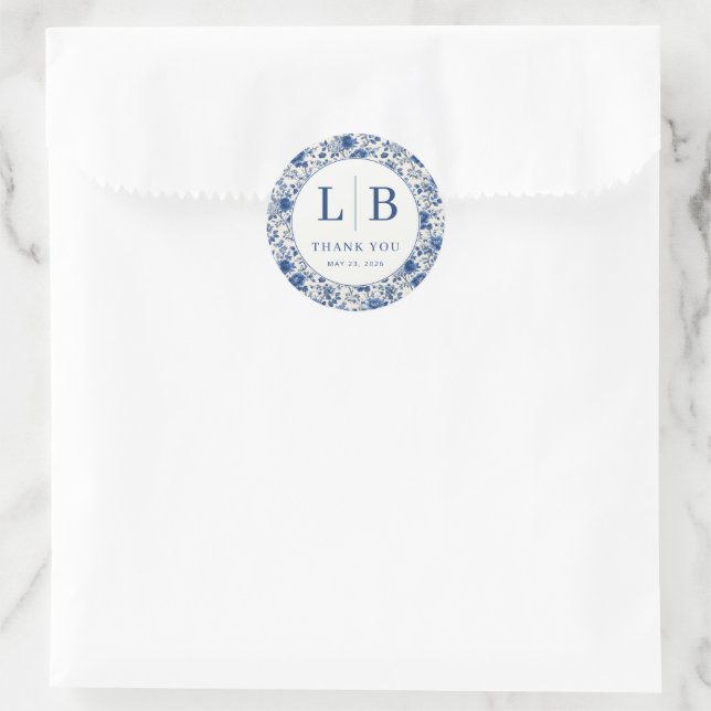 Adesivo Redondo Elegant Blue Floral Toile (Bolsa)
