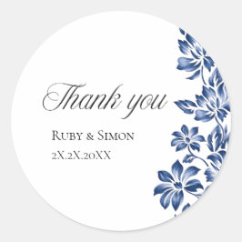 Adesivo Redondo Elegant Blue Floral Vintage Wedding