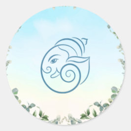 Adesivo Redondo Elegant Blue Peacock Floral Botanical Wedding