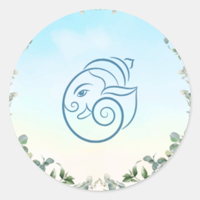 Adesivo Redondo Elegant Blue Peacock Floral Botanical Wedding (Frente)