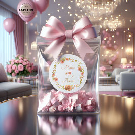 Adesivo Redondo Elegant Blush Dahlias Golden Script Wedding