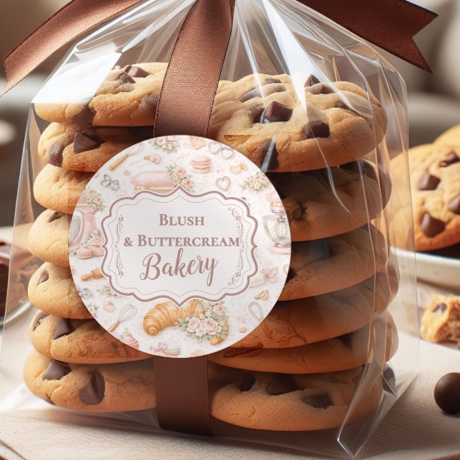 Adesivo Redondo Elegant Blush Patisserie Bakery Business (Criador carregado)