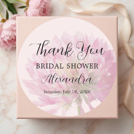 Adesivo Redondo Elegant Blush Pink Floral Bridal Shower Thank You