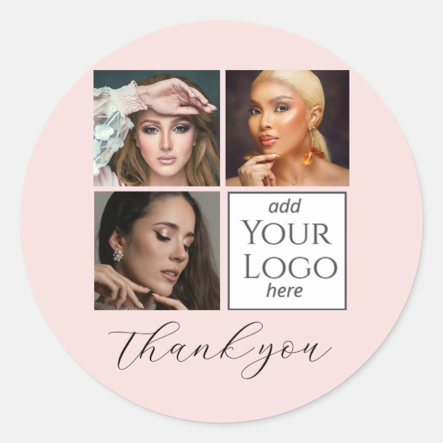 Adesivo Redondo Elegant Blush Pink Script 3 Photo Logo Makeup  (Frente)