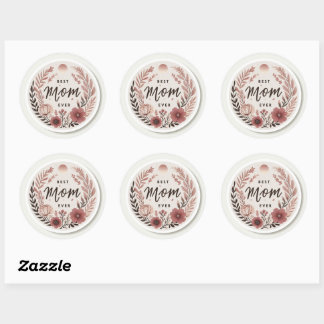Adesivo Redondo Elegant Boho Best Mom Ever Sticker - Pink Floral W