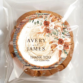 Adesivo Redondo Elegant Boho Rustic Wedding Stickers Thank You