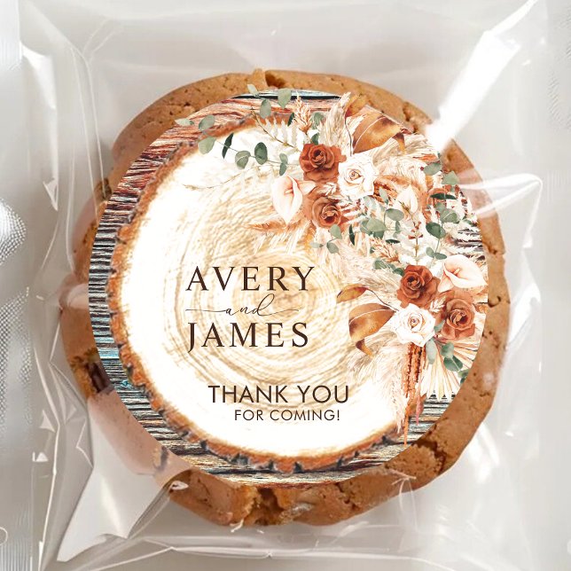 Adesivo Redondo Elegant Boho Rustic Wedding Stickers Thank You (Criador carregado)