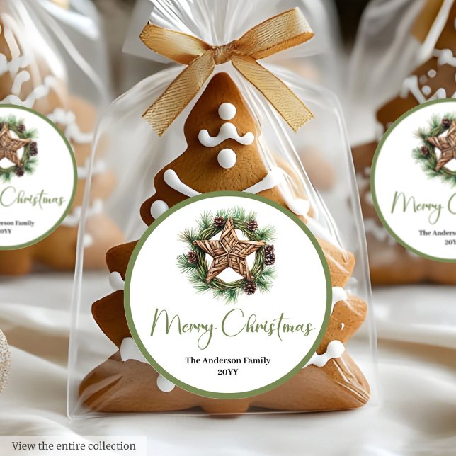 Adesivo Redondo Elegant Boho Watercolor Pine Wreath Christmas (Elegant Boho Watercolor Pine Wreath Christmas Sticker

)