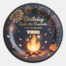 Adesivo Redondo Elegant Bonfire Night Birthday Party Stickers