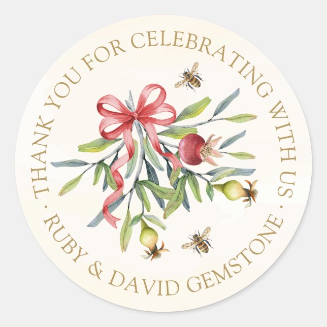 Adesivo Redondo Elegant Botanical Bee Garden Birthday Favor (Frente)