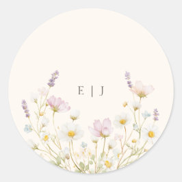 Adesivo Redondo Elegant Botanical Wildflowers Monogram Wedding