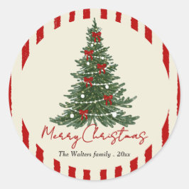 Adesivo Redondo Elegant Bow Christmas Tree Party Sticker