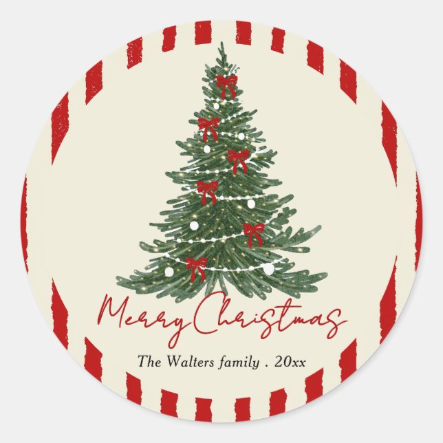 Adesivo Redondo Elegant Bow Christmas Tree Party Sticker (Frente)