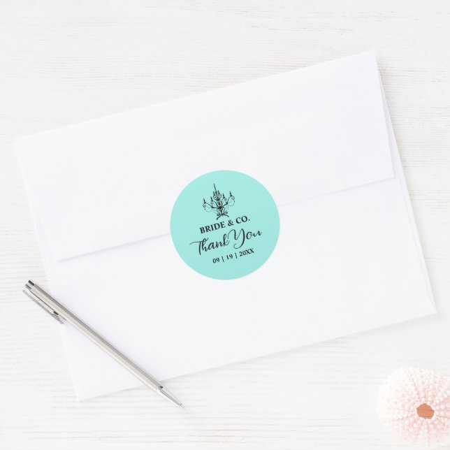 Adesivo Redondo Elegant Bride & Co. Bridal Shower Teal (Envelope)