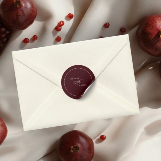 Adesivo Redondo Elegant Burgundy Wedding (Criador carregado)