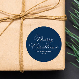 Adesivo Redondo Elegant Calligraphy Navy Merry Christmas