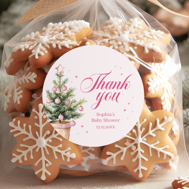 Adesivo Redondo Elegant Christmas Tree Baby Shower Thank You (Criador carregado)