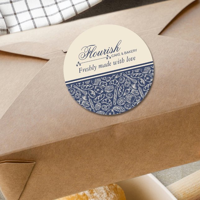 Adesivo Redondo Elegant Classic Navy Blue Baked With Love  (Criador carregado)