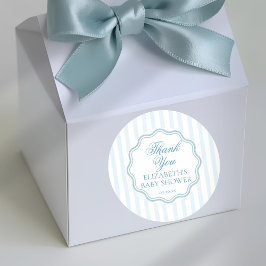Adesivo Redondo Elegant Coastal Blue Stripe Wavy Script Thank You