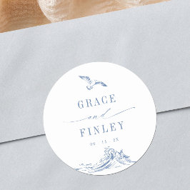 Adesivo Redondo Elegant Coastal Chic Blue Seaside Wedding